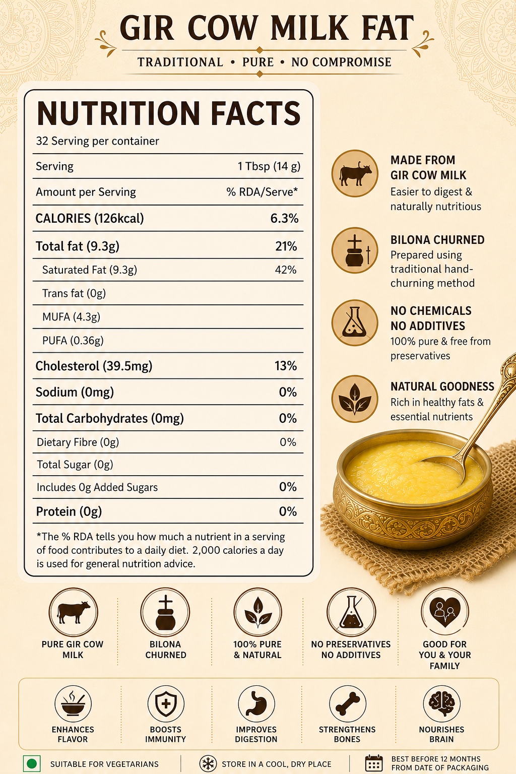 A2 Gir Cow Bilona Ghee | Traditional Handcrafted Desi Ghee 500ml